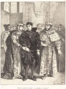 The Queen Tries to Console Hamlet (Act I, Scene II), 1834. Creator: Eugene Delacroix