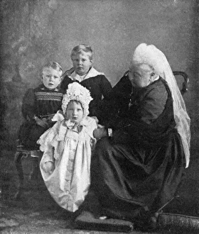 Queen Victoria Collection: Queen Victoria with the children of the Duke and Duchess of York, 1901.Artist: Robert Milne
