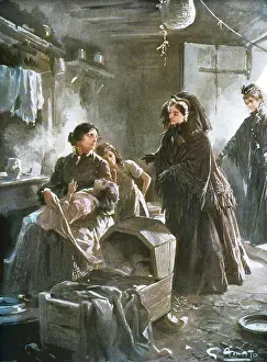 Washing Prints: Queen Victoria and the poor: Her Majesty visiting a cottage home, (1901)