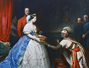 Barker Collection: Queen Victoria Presenting a Bible in the Audience Chamber at Windsor, c1861