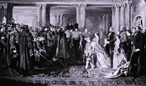 Queen Victoria presenting medals to the Guards after the Crimean War, 1856. Artist