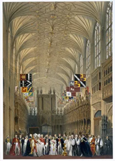Pyne Prints: Queen Victoria and Prince Albert at a service in St Georges Chapel, Windsor Castle, 1838