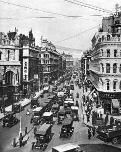 Queen Victoria Street at its intersection with Cannon Street, London, 1926-1927. Artist: Frith Queen Victoria Street at its intersection with Cannon Street, London, 1926-1927. Artist: Frith