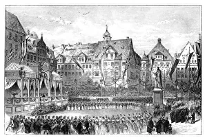 Queen Victoria unveiling a statue of Prince Albert, Coburg, Germany, 1865