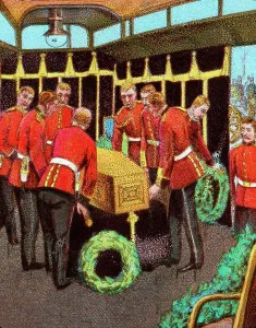 Gosport Prints: Queen Victorias Coffin aboard the Royal Train on its journey to her funeral from Gosport Station