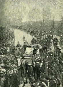 Gun Carriage Prints: The Queen's Funeral: The Procession Passing Through Hyde Park, c1900. Creator: Unknown