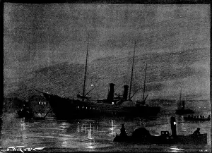 Hampshire Prints: The Queen's Journey to Cimiez:the Royal Yacht in Portsmouth Harbour at night, 1898