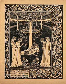 How Four Queens Found Lancelot Sleeping. Illustration to the book Le Morte d Arthur by Sir Thomas Artist: Beardsley, Aubrey (1872?1898)