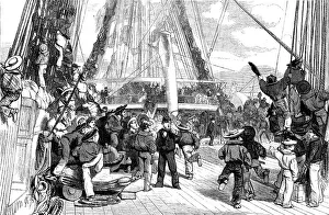 Rigging Prints: The Queen's Visit to Cherbourg - Piping Hands to Man Yards, 1858. Creator: Unknown