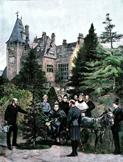 Christmas Prints: The Queen's Visit to...Friedrichshof: Her Majesty planting a tree in the Castle grounds