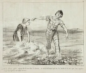 Swimming Costumes Prints: Quels affreux galets... 1853. Creator: Honore Daumier