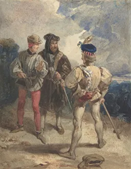 Hose Prints: Quentin Durward and the Disguised Louis XI (recto); Study of male figure (verso)