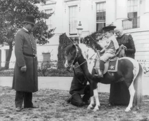 Nanny Prints: Quentin Roosevelt on pony in front of White House