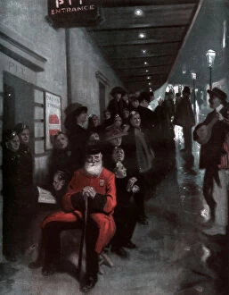 Chelsea Pensioner Gallery: The Queue, the Pensioner and the Dollar Princess, 1910.Artist: Fred Leist