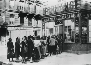Shortage Prints: Queue of women outside a dairy shop, German-occupied Paris, 28 June 1940