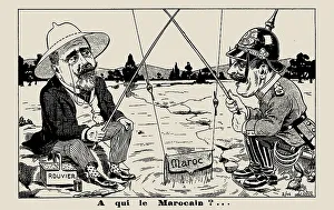 A qui le Marocain? (Who owns the Moroccan?) French anti-German postcard on the first... 1906. Creator: Anonymous