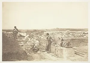 Salted Paper Print From The Album And Prints: A Quiet Day in the Mortar Battery, 1855. Creator: Roger Fenton