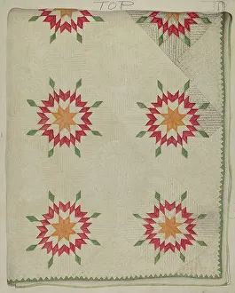 Quilt - Applique Patterns with Border, c. 1936. Creator: Lily Capson
