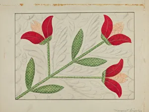 Draft Prints: Quilt - Appliqued in Bellflower Design, c. 1937. Creator: Margaret Linsley