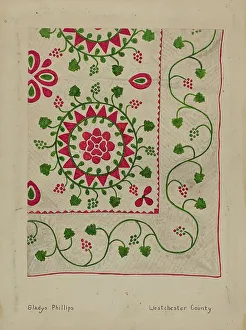 Grapevine Prints: Quilt, c. 1937. Creator: Gladys Phillips