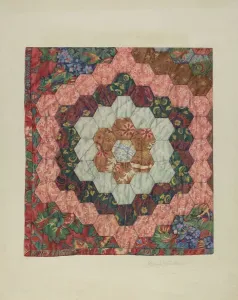 Watercolor And Graphite On Paper Collection: Quilt, c. 1939. Creators: Carmel Wilson, Cora Parker