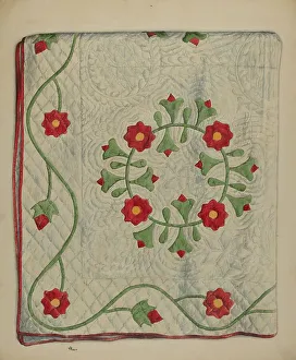 Quilt - Circle with Tulips, c. 1937. Creator: Ralph Atkinson