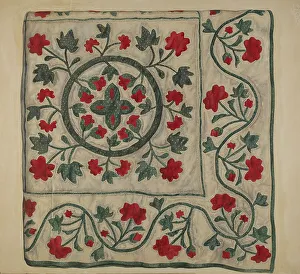 Quilting Prints: Quilt (Flowers in Circle), c. 1937. Creator: Ralph Atkinson