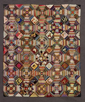 North American Prints: Quilt Top (Log Cabin, Windmill Blades Variation)