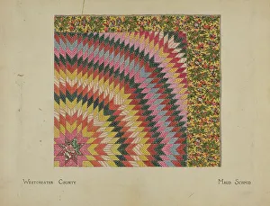 Section Prints: Quilt - Rising Sun, c. 1936. Creator: Maud Schmid