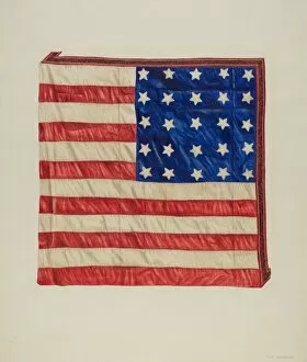 Fred Hassebrock Collection: Quilt - Top Star and Flag Design, c. 1941. Creator: Fred Hassebrock