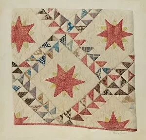 Star Shaped Gallery: Quilt (Star and Triangle), 1935 / 1942. Creator: Henry Granet
