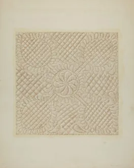Faded Prints: Detail of Quilt - Tulip Pattern, c. 1939. Creator: Fred Hassebrock