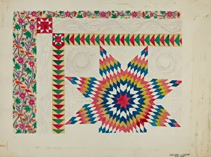 Edward L Loper Prints: Quilted Applique Coverlet, c. 1936. Creator: Edward L Loper
