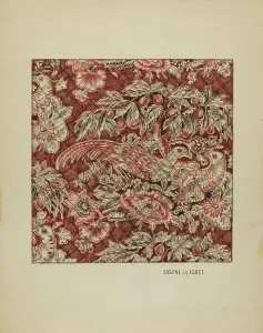 Eugene La Foret Prints: Quilted Chintz Coverlet, c. 1936. Creator: Eugene La Foret