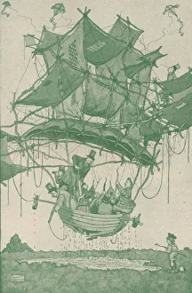 Quite an early type of waterplane making a trial flight from Hampstead Ponds, c1918 (1919). Artist: W Heath Robinson Quite an early type of waterplane making a trial flight from Hampstead Ponds, c1918 (1919). Artist: W Heath Robinson