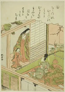Ra: Narihira Requests a Painting from a Former Lover, from the series Tales of Ise in... c.1772/73 Creator: Shunsho. Ra: Narihira Requests a Painting from a Former Lover, from the series Tales of Ise in... c.1772/73 Creator: Shunsho