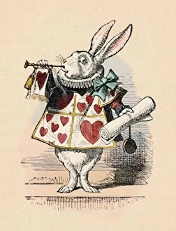 Adventure Collection: A Rabbit as court official blowing a trumpet for an announcement, 1889. Artist: John Tenniel