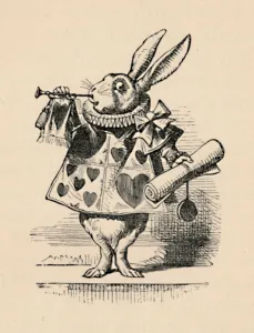 Nonsense Prints: A Rabbit as court official blowing a trumpet for an announcement