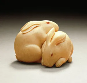 Timid Prints: Rabbit Pair, Mid- to late 19th century. Creator: Kaigyokusai Masatsugu