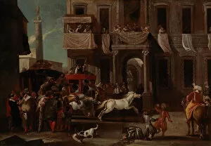 Fun Atmosphere Collection: The Race of the Berber Horses in Rome. Creator: Miel, Jan (1599-1664)