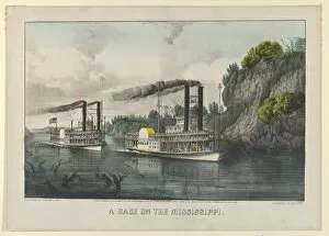 Black Smoke Gallery: A Race on the Mississippi, 1870. 1870. Creators: Nathaniel Currier, James Merritt Ives