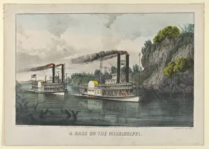 Currier And Ives Prints: A Race on the Mississippi, 1870. 1870. Creators: Nathaniel Currier, James Merritt Ives