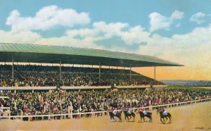 Chamberlain Prints: The Race Track, Hialeah, near Miami, Florida, USA, c1930s. Creator: Unknown