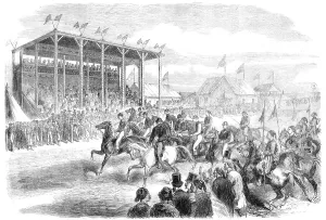 Race Course Prints: The races at Cairo: canter in front of the grand stand before the start