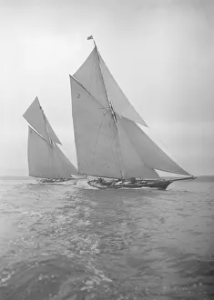 Cutter Gallery: The racing cutters Creole (3) and Rosamond, 1911. Creator: Kirk & Sons of Cowes