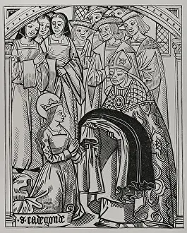 Habit Prints: Radegund receiving the habit and being consecrated a deaconess by Medard (456-545)
