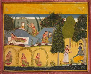 Gum Tempera And Gold On Paper Prints: Radha Awaiting Reconciliation with Krishna, from a Gita Govinda of Jayadeva, c. 1680