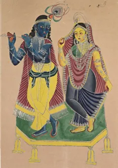 Kalighat Painting Gallery: Radha and Krishna, 1800s. Creator: Unknown