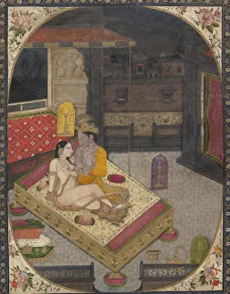 Radha and Krishna on a Bed at Night, ca. 1830. Creator: Unknown Radha and Krishna on a Bed at Night, ca. 1830. Creator: Unknown