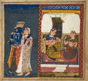 Radha and Krishna Embracing, Leaf from a Gita Govinda, c. 1650. Creator: Unknown